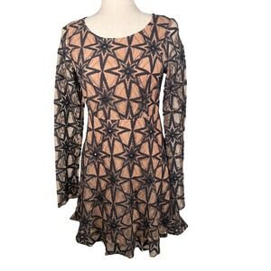 For Love & Lemons Star Lace Mirror Mini Dress Womens Size S Black Tan Romantic